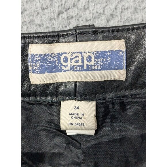 Gap Leather Pants Mens 34 Button Fly Retro Y2K Vintage Style Rock Biker Black - Picture 3 of 16